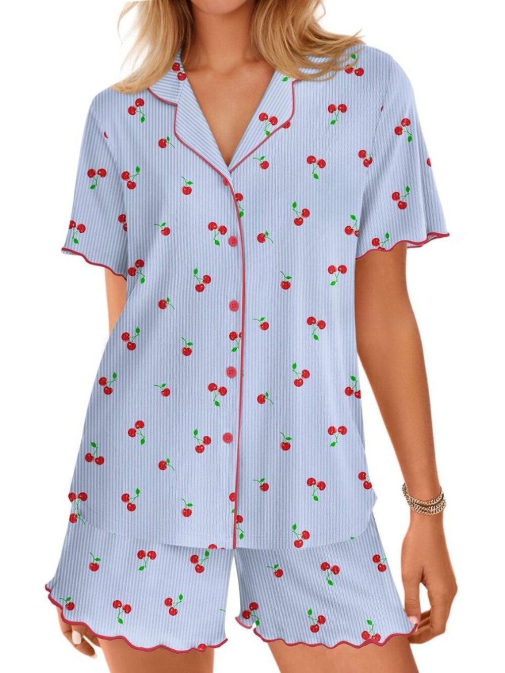 Button Up Pajamas for Women Set Ribbed Knit Pjs 2 Piece Lounge Set